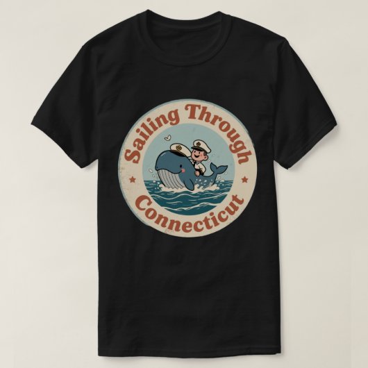 ビンテージ帆船コネチカット州クジラ Tシャツ (デザイン正面)