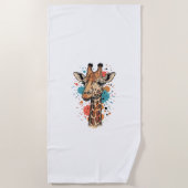 ビンテージ彫刻キリンデザイン白Tシャツ( ビーチタオル (正面)
