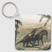 ビンテージ恐竜、アマルガサウルスとヤシの木 キーホルダー (正面)