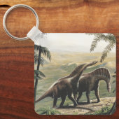 ビンテージ恐竜、アマルガサウルスとヤシの木 キーホルダー (正面)