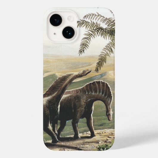 ビンテージ恐竜、アマルガサウルスとヤシの木 Case-Mate iPhoneケース (裏面)