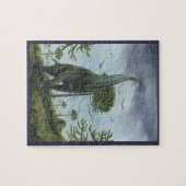 ビンテージ恐竜、サウロポジドンと鳥が飛ぶ ジグソーパズル (横)