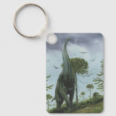 ビンテージ恐竜、サウロポジドンと鳥の飛翔 キーホルダー (正面)