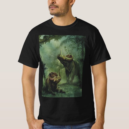 ビンテージ恐竜、ジャングルのセントロサウルス Tシャツ (正面)