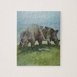 ビンテージ恐竜、セントロサウルスが草原で草を食む ジグソーパズル