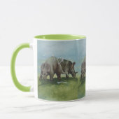 ビンテージ恐竜、セントロサウルスが草原で草を食む マグカップ (左)