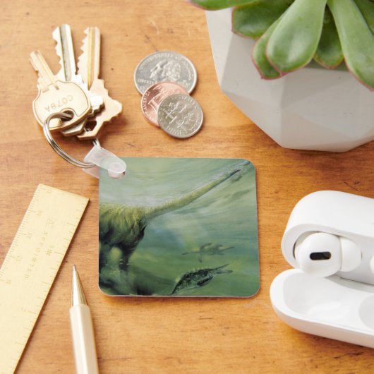 ビンテージ恐竜、ブラキオサウルスが海で泳ぐ キーホルダー (デスク)