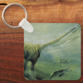 ビンテージ恐竜、ブラキオサウルスが海で泳ぐ キーホルダー (正面)