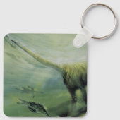 ビンテージ恐竜、ブラキオサウルスが海で泳ぐ キーホルダー (裏面)