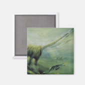 ビンテージ恐竜、ブラキオサウルスが海で泳ぐ マグネット (正面/裏面)