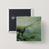 ビンテージ恐竜、ブラキオサウルスが海で泳ぐ 缶バッジ (正面&裏面)