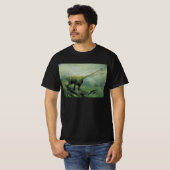 ビンテージ恐竜、ブラキオサウルスが海で泳ぐ Tシャツ (正面フル)