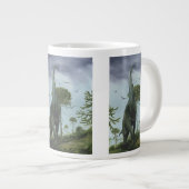 ビンテージ恐竜、鳥が飛ぶサウロポセイドン ジャンボコーヒーマグカップ (正面右)