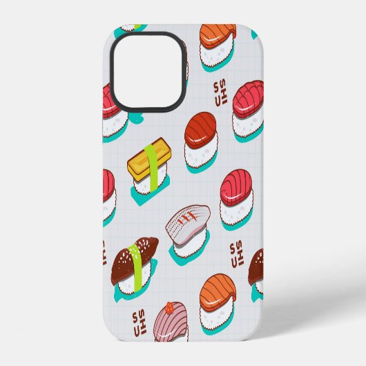 ビンテージ握り寿司、落書きパターン iPhoneケース (裏面)