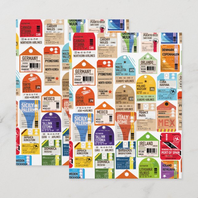 ビンテージ旅行チケット柄 (正面/裏面)