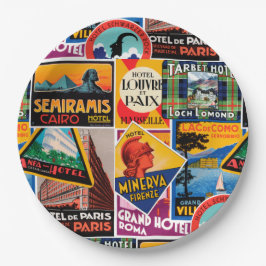 ビンテージ旅行ラベル ペーパープレート