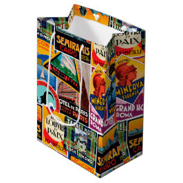 ビンテージ旅行ラベル ミディアムペーパーバッグ