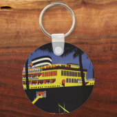 ビンテージ旅行、アールデコクルーズ船で港 キーホルダー (正面)