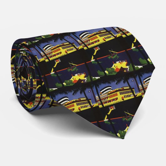 ビンテージ旅行、アールデコクルーズ船で港 ネクタイ (ロール)