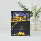 ビンテージ旅行、アールデコクルーズ船で港 ポストカード (スタンド正面)