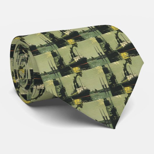 ビンテージ旅行、港でのクルーズ船 ネクタイ (ロール)