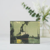 ビンテージ旅行、港でのクルーズ船 ポストカード (スタンド正面)