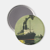ビンテージ旅行、港でのクルーズ船 マグネット (正面/裏面)