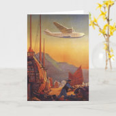 ビンテージ旅行、香港のジャンクス飛行機 カード (黄色い花)
