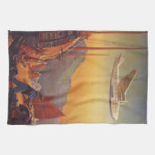 ビンテージ旅行、香港のジャンクス飛行機 キッチンタオル (横)