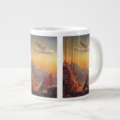 ビンテージ旅行、香港のジャンクス飛行機 ジャンボコーヒーマグカップ (正面右)