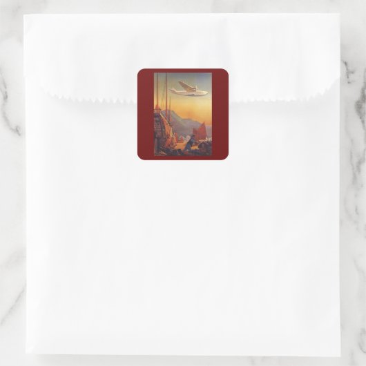 ビンテージ旅行、香港のジャンクス飛行機 スクエアシール (バッグ)