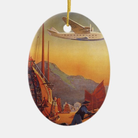 ビンテージ旅行、香港のジャンクス飛行機 セラミックオーナメント (正面)