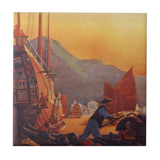 ビンテージ旅行、香港のジャンクス飛行機 タイル (正面)