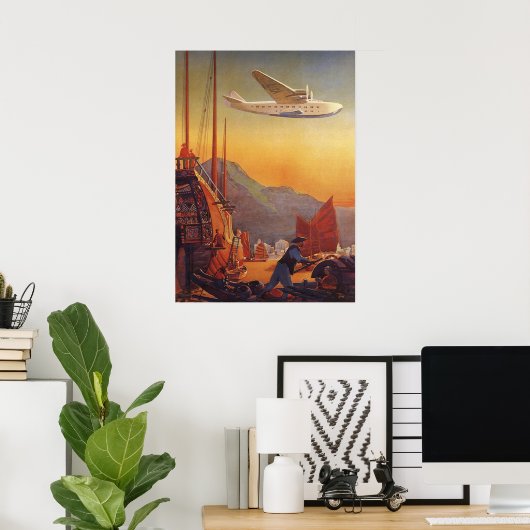 ビンテージ旅行、香港のジャンクス飛行機 ポスター (ホームオフィス)