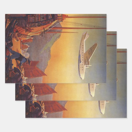 ビンテージ旅行、香港のジャンクス飛行機 ラッピングペーパーシート (セット)