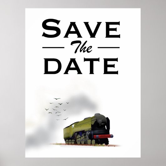 ビンテージ機関車のSave the Date 招待状 ポスター (正面)