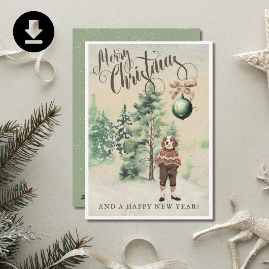 ビンテージ水彩ビーグル犬 シーズンカード