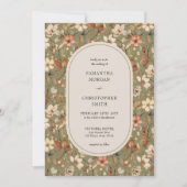 ビンテージ水彩画のセージ・テラコッタ・ワイルドフラワーズ 招待状 (正面)