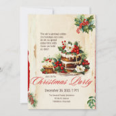 ビンテージ水彩画のフェスティブで楽しいクリスマス・パーティー 招待状 (正面)