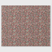 ビンテージ水彩花の冬の草原 (赤) ラッピングペーパー (フラット)