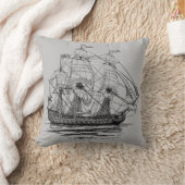 ビンテージ海賊のガレオン、74門艦のスケッチ クッション (ブランケット)