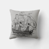 ビンテージ海賊のガレオン、74門艦のスケッチ クッション (裏面)