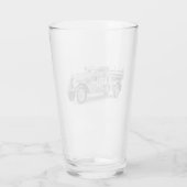 ビンテージ消防車鉛筆スケッチ消防士の絵 タンブラーグラス (裏面)