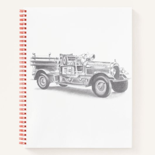 ビンテージ消防車 鉛筆画 消防士 イラスト ノートブック (正面)