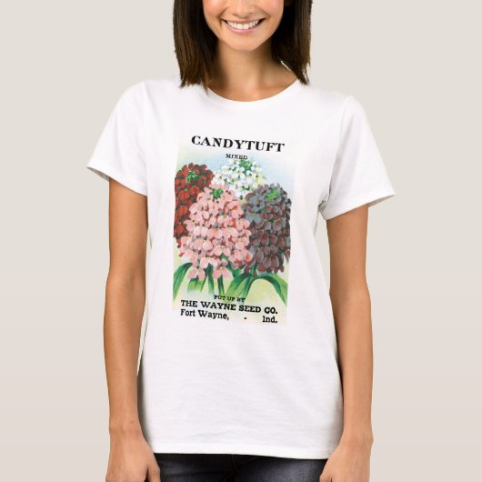 ビンテージ種袋アート、キャンディトゥフト庭の花 Tシャツ (正面)