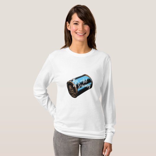 ビンテージ糸ボビンスプールのソーイングアート Tシャツ (正面フル)