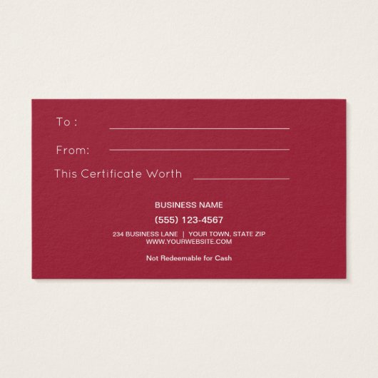 ビンテージ素朴クリスマスギフトカード証明書 (裏面)