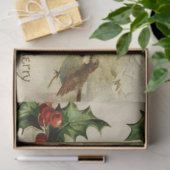 ビンテージ素朴クリスマススノーバード付き/ホリー 薄葉紙 (ギフト)