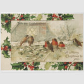 ビンテージ素朴クリスマススノーバード付き/ホリー 薄葉紙 (正面)