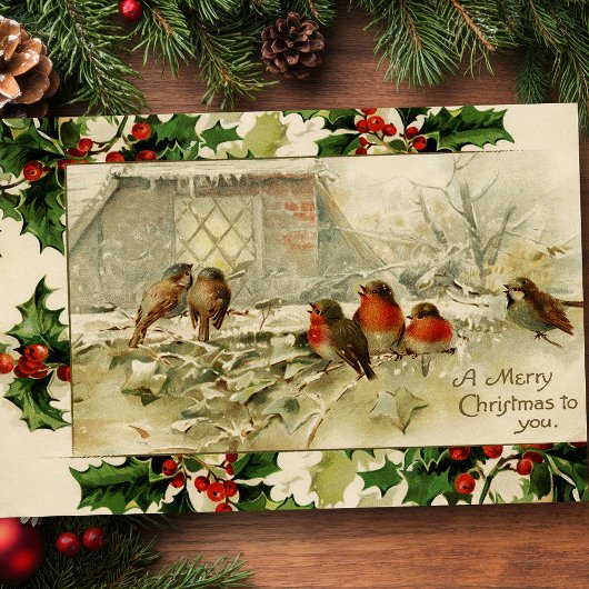 ビンテージ素朴クリスマススノーバード付き/ホリー 薄葉紙